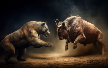 Bull and bear battle, stock market, market forecast, generative aiの素材