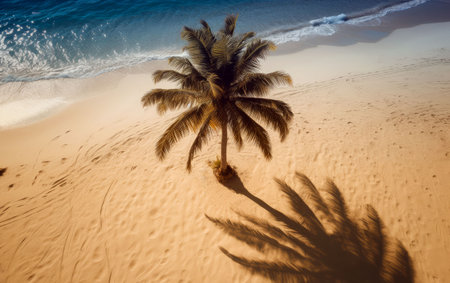 Palm tree on the seashore, ocean, summer landscape, generative ai.の素材