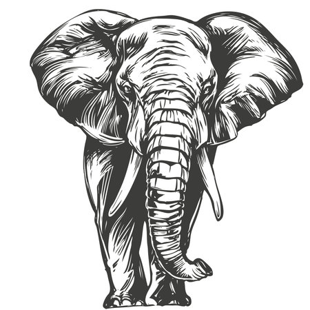 elephant big animal hand drawn vector illustration realistic sketchのイラスト素材