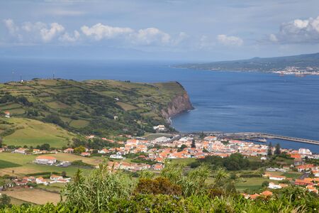 Green agricultural pattern of Faial Island, Azores, Portugalの写真素材