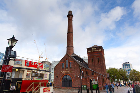 Liverpool, UK - 19 October 2019: The pumphouse pub with blue sky