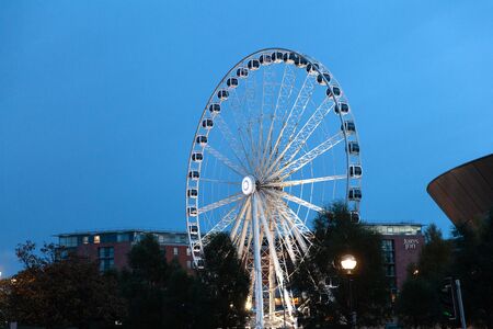 Liverpool, UK - 19 October 2019: Wheel Of Liverpool illuminated at duskのeditorial素材