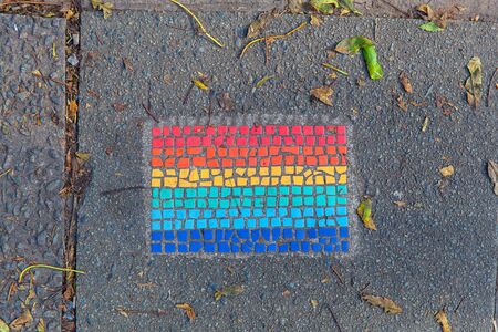 Manchester, UK - 20 October 2019: LGBT mosaic - Sackville Gardens, Gay Village, Canal Stのeditorial素材