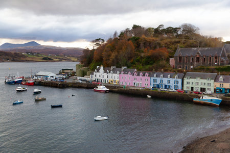 Portree Scotland, UK - 4 November 2019: Colorful houses in Harbour
