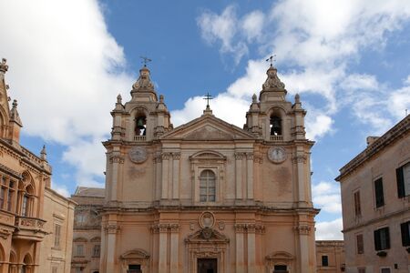 Mdina, Malta - 4 January 2020: St. Paul's Cathedralのeditorial素材