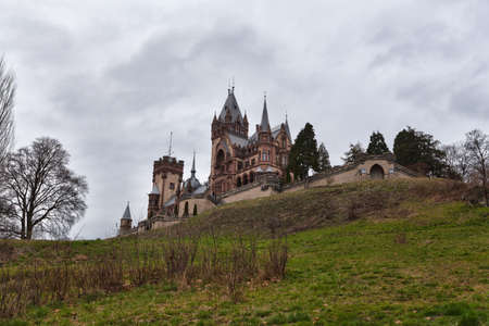 Konigswinter, Germany - 2 March 2019: Drachenburg castle on a gloomy dayのeditorial素材