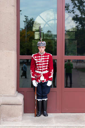 Sofia, Bulgaria - 6 October 2017: National Guards Unit of Bulgaria in winter uniform at presidential officeのeditorial素材
