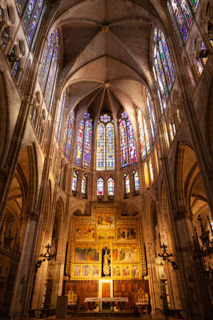 Leon, Spain - 10 December 2019: Interior of Leon Cathedral, altarのeditorial素材