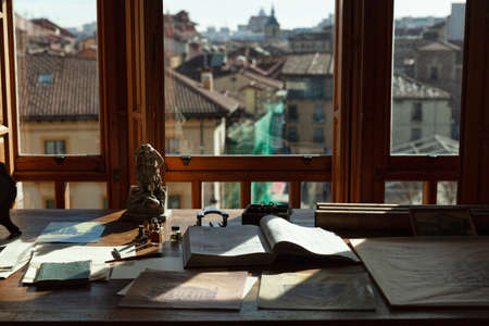 Leon, Spain - 9 December 2019: Vintage study in Casa Botines, beginning of 20 centuryのeditorial素材