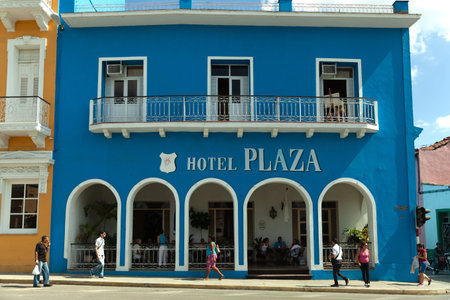 Sancti Spiritus, Cuba - 4 February 2015: Hotel plaza near Parque Serafin Sanchezのeditorial素材