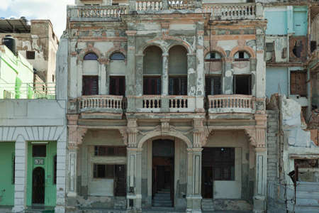 Havana, Cuba - 8 February 2015: Example of colonial architecture on Malecon with balconies and archesのeditorial素材