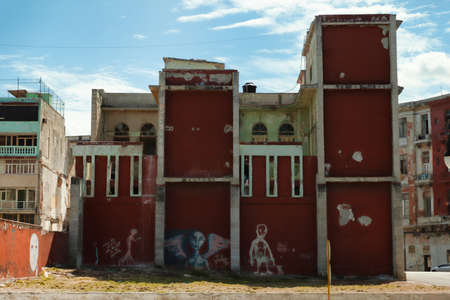 Havana, Cuba - 8 February 2015: Slums and ruined buildings along Maleconのeditorial素材