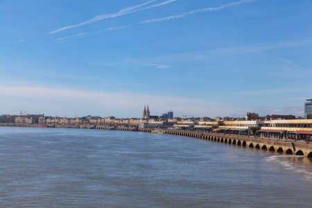 Bordeaux, France: 22 February 2020: Quays des Chartrons and de Bacalan on a bright sunny day and Bordeaux skylineのeditorial素材