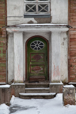 Parnu, Estonia - 18 January 2019: wooden architecture of residential buildingsのeditorial素材