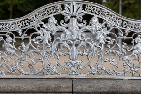 Santiago de Compostela, Spain - 23 September 2014: Close-up of benches in Alameda parkのeditorial素材