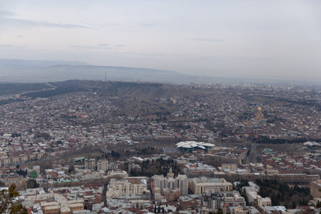 Tbilisi, Georgia - March 24, 2016: Tbilisi panoramic view from Mount Mtatsminda
