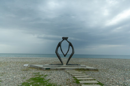 Batumi, Georgia - March 25, 2016: Sculpture First Love by Irakli Tsuladzeのeditorial素材