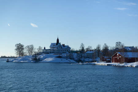 Valkosaari, Helsinki, Finland - 20 January 2019: Restaurang NJK in winterのeditorial素材