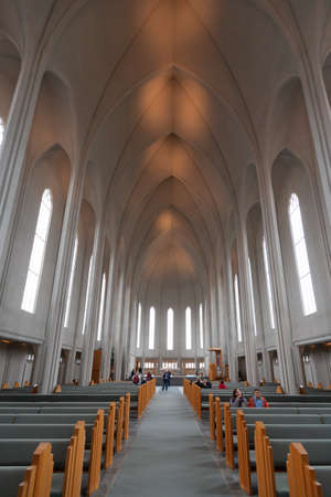 Reykjavik, Iceland - June 17, 2014: Hallgrimskirkja interiorのeditorial素材