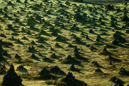Stacks of stones left by tourists in Iceland