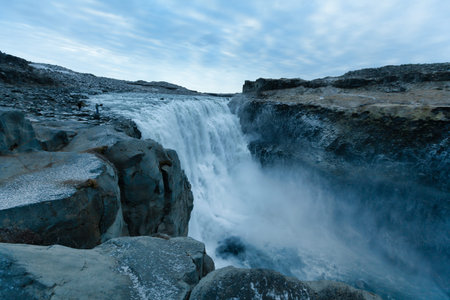 Dettifoss waterfall covered with ice, Iceland