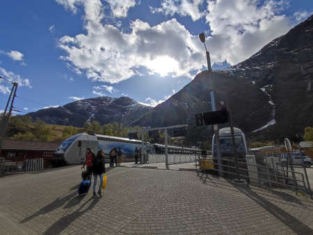Flam, Norway - 30 April 2022: Railway stationのeditorial素材