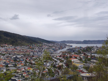 Panoramic view of Bergen from Ulriken, Norwayのeditorial素材