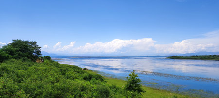 Lake Skadar with blue sky, Albaniaの写真素材