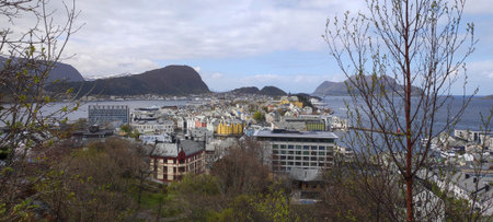 Alesund, Norway: 5 May 2022 - Panoramic view of town seen from Aksla viewpointのeditorial素材
