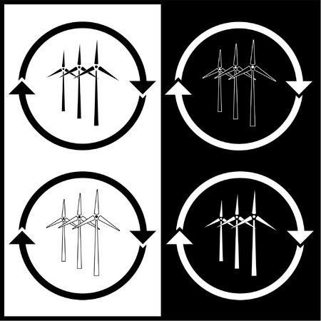 Vector wind turbine icons. Back and white. Simply change. のイラスト素材
