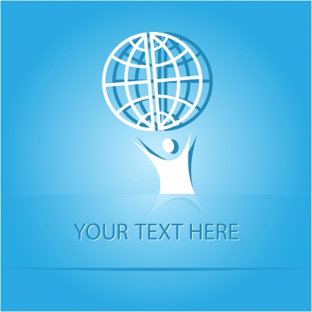 Little man with globe. Paper sticker as bookmark. Vector illustration. のイラスト素材