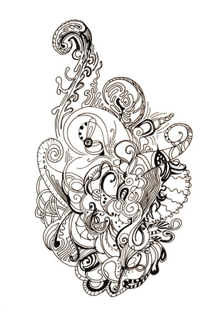 Abstract drawing in white and black colors with fantastic designの写真素材