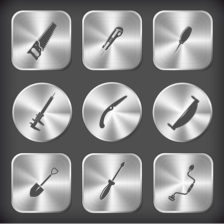 Angularly set. Vector round and square steel buttons.のイラスト素材