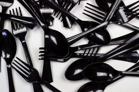 Forks and spoons on a white background. Minimal concept. Without plasticの写真素材