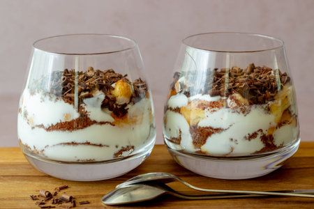 Italian dessert tiramisu in a glass. National cuisine. Traditional recipe