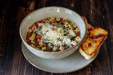 Italian minestrone soup. National cuisine. Recipe. Vegetarian food. Healthy eating Dietの写真素材