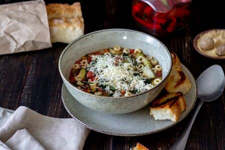 Italian minestrone soup. National cuisine. Recipe. Vegetarian food. Healthy eating Dietの写真素材