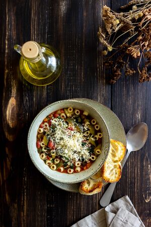 Italian minestrone soup. National cuisine. Recipe. Vegetarian food. Healthy eating Dietの写真素材