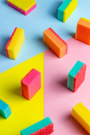 Colored sponges for washing dishes. Mock-up. Cleaningの写真素材