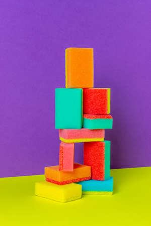 Colored sponges for washing dishes. Mock-up. Cleaningの写真素材