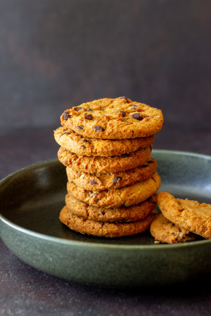 Cookies with chocolate. Pastries. Breakfast. Vegetarian food. Recipe.