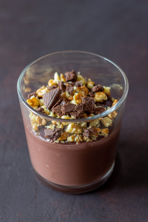 Chocolate nut pudding. Breakfast. Vegetarian food Dessert