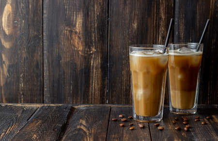 Ice coffee with cream. Cold drinks. Vegetarian food. Healthy eatingの写真素材