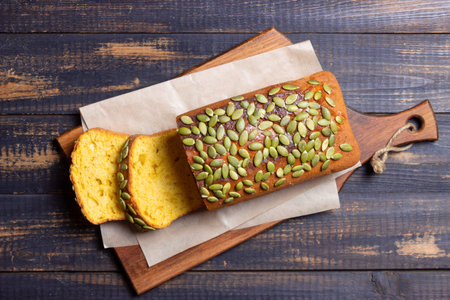 Pumpkin bread with seeds. Baking. Vegetarian food. cake