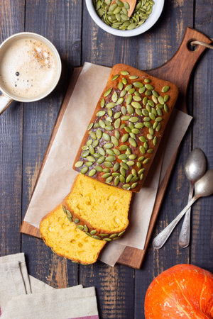 Pumpkin bread with seeds. Baking. Vegetarian food. cake