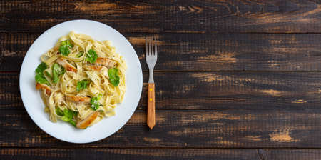 Italian fetuccini alfredo pasta with chicken. National cuisine. Healthy eatingの写真素材