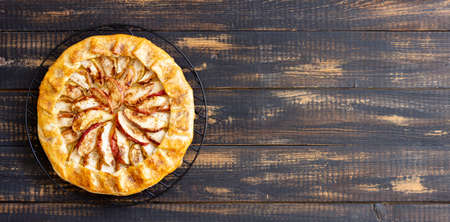 Apple open pie or galette. Baking. Vegetable foodの写真素材