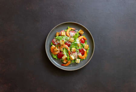 Caesar salad with shrimps. Healthy eating. Diet Recipesの写真素材