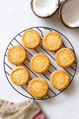Coconut cookies on a white background. Coconuts