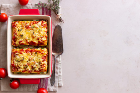 Italian lasagna with meat, cheese and vegetables. Italian foodの写真素材